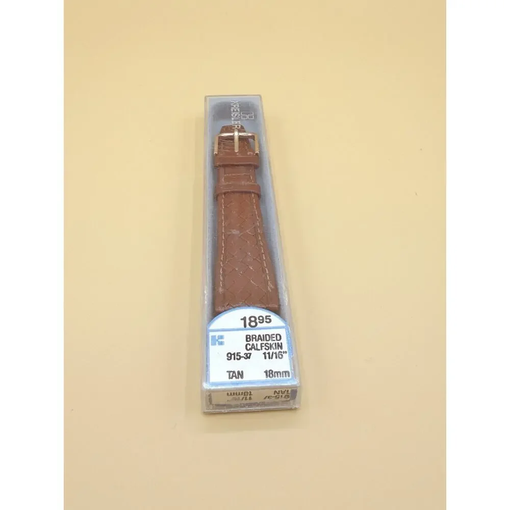 18mm KREISLER Braided Calfskin NOS Vintage Watch Band & Gold-Tone Buckle